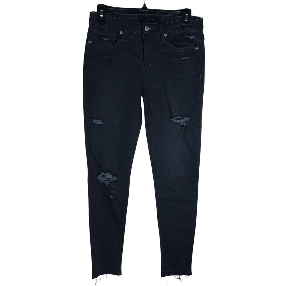 Joes Jeans Womens Jeans 27 Black Skinny Leg Distressed Raw Hem Stretchy Denim